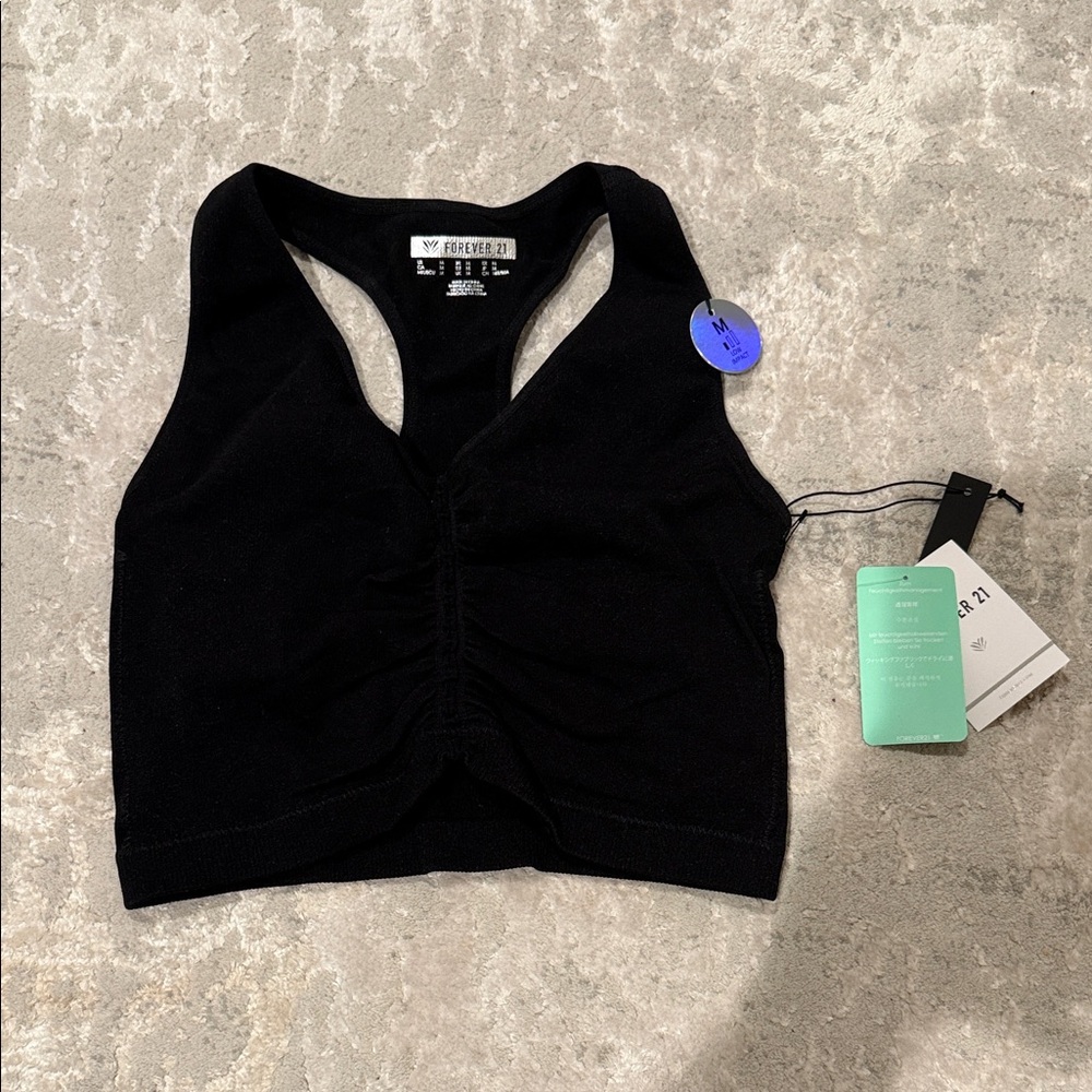 NWT F21 Black Athletic Ruched Racerback Bra